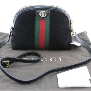 GUCCI Ophidia Black Suede Patent Leather Small Bag